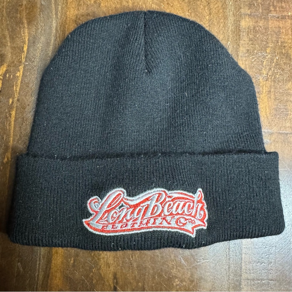Long Beach Clothing Embroidered Black Knit Classic Beanie